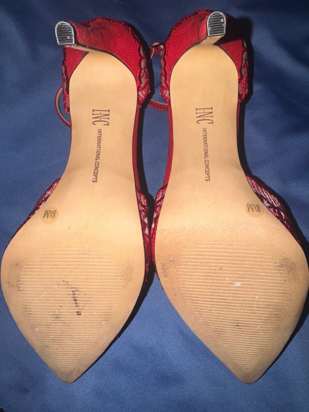 Like new INC International Concepts Red Lace Pointed-Toe Ankle Strap Heels - Picture 6 of 9